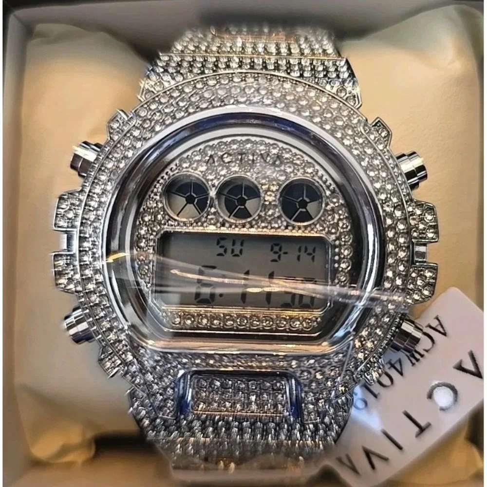 Activa Soluna X Invicta Digital Men's Watch 51mm Silver Bling‎ Rhinestone